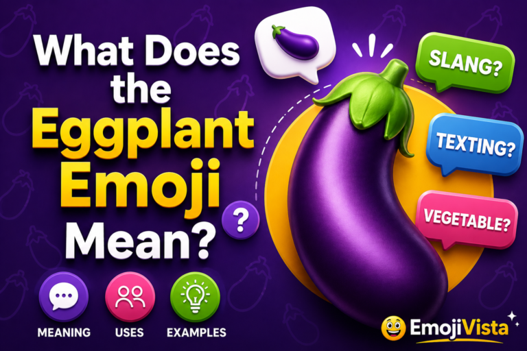 What does the eggplant emoji mean? Illustration showing the 🍆 eggplant emoji, its meaning, texting uses, and common interpretations.