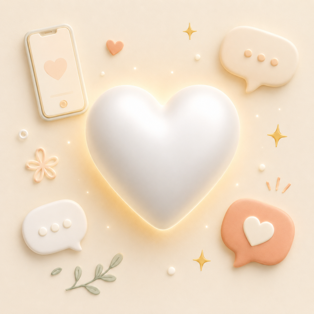 white heart emoji meaning shown on a phone screen with chat bubbles